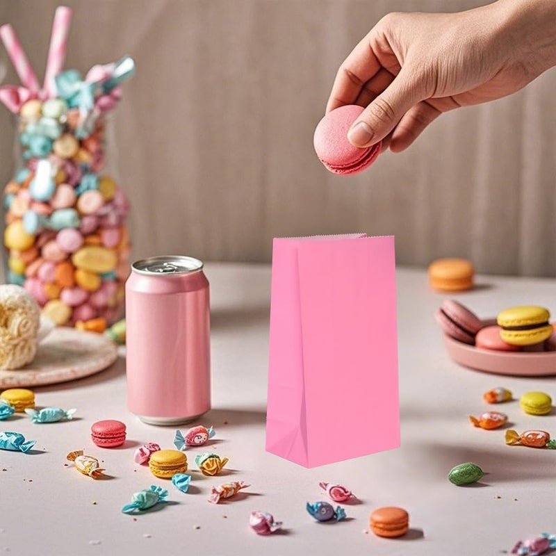 KEYYOOMY Mini Pink Paper Bags Pink Party Goodie Bags Small Party Favor Bag Paper Lunch Bag (100 CT, 3.5 X 2.4 X 7.1 In) - Image 5